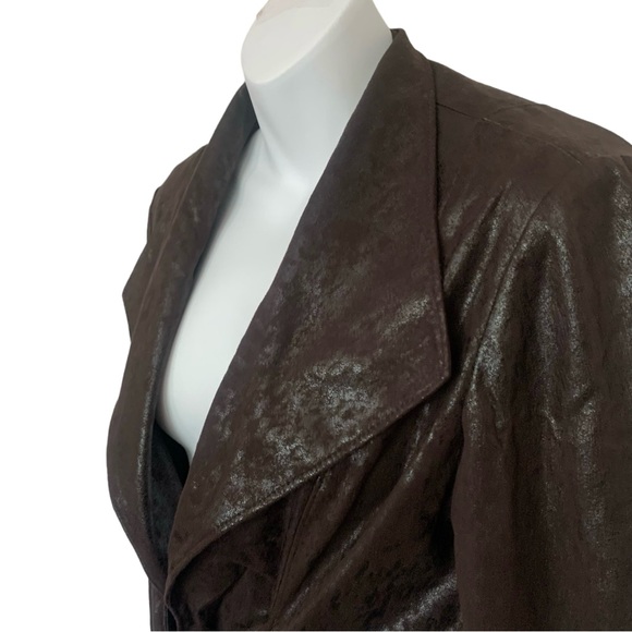 Joseph Ribkoff Wrap Jacket Women Tie Front Chocolate Brown Metallic Faux Suede - Picture 5 of 11